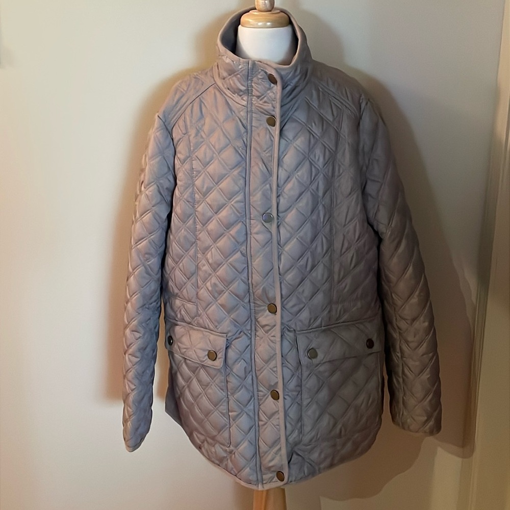 EUC~Woman’s Large Lucky Brand Tan 2 Pocket/Zippered/Snap Front Puffer Coat - Picture 1 of 10